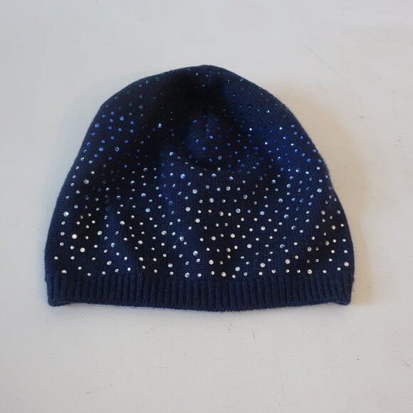 Women Carolyn Rowan Blue Extrafine Merino Wool Crystal Beanie Hat OS - Picture 1 of 4
